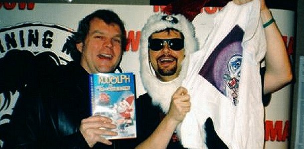 Rankin/Bass historian Rick Goldschmidt (left) and Q101's Mancow Muller (right).
