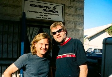 Gin Blossoms' Scott Johnson (left) & Rick Goldschmidt (right) pose for a photo in front of Mayberry Studios in Tempe, AZ.