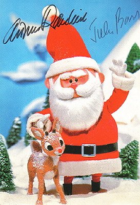 Rudolph and Santa postcard autographed by Arthur Rankin and Jules Bass!